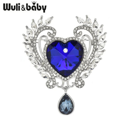 Wuli&baby Royal Style Crystal Heart Brooches For Women Unisex 3-color Wheat Love Office Banquet Brooch Pins Fashion Jewelry Gift