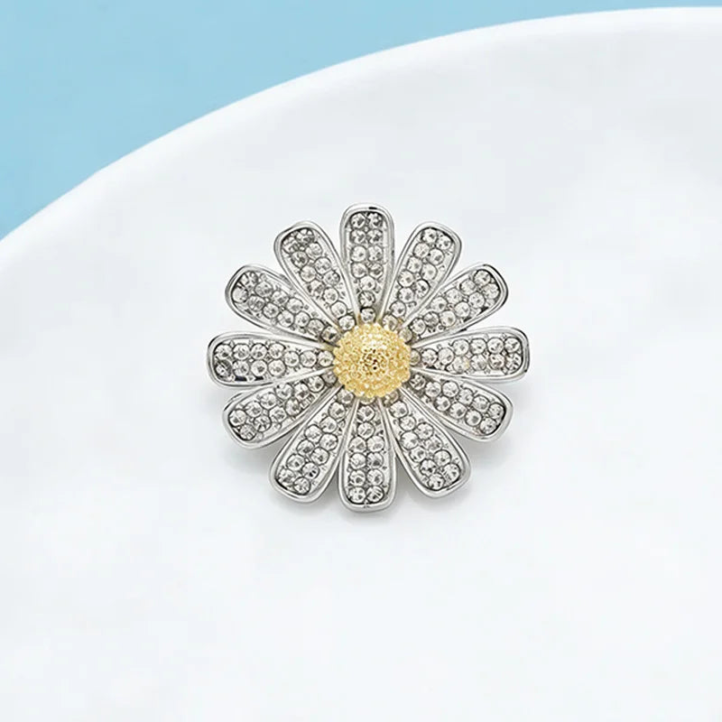 Wuli&baby Beautiful Daisy Flower Brooches Sparkling Rhinestone Sunflower Plants Brooch Pins For Women Unisex Office Casual Gifts