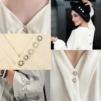 30PCS Pearl Brooch Buttons No Sew Removable Rhinestone Brooch Pins Replacement Safety Button For Clothing Shirt Dress Sweaters