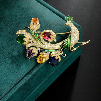 Exquisite Crystal Bird Brooch Women Badges Rhinestone Peacock Open Screen Party Lapel Pin Accessories