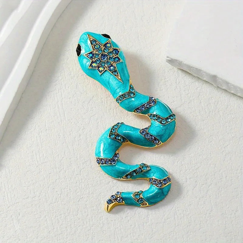 SKEDS Women Men Fashion Exquisite Colorful Rhinestone Snake Brooch Pin Elegant Lady Crystal Shining Animal Badges Corsages