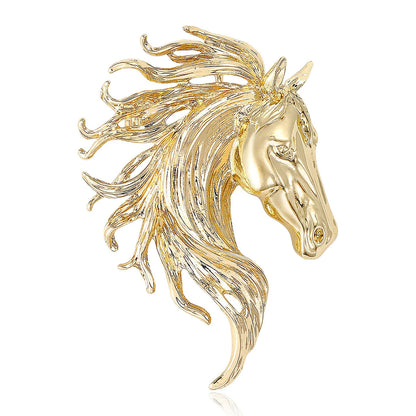 Beaut&Berry Luxury Glossy Horse Head Brooches for Women Zodiac Animal Pins Casual Party Accessories New Year Gifts Friends