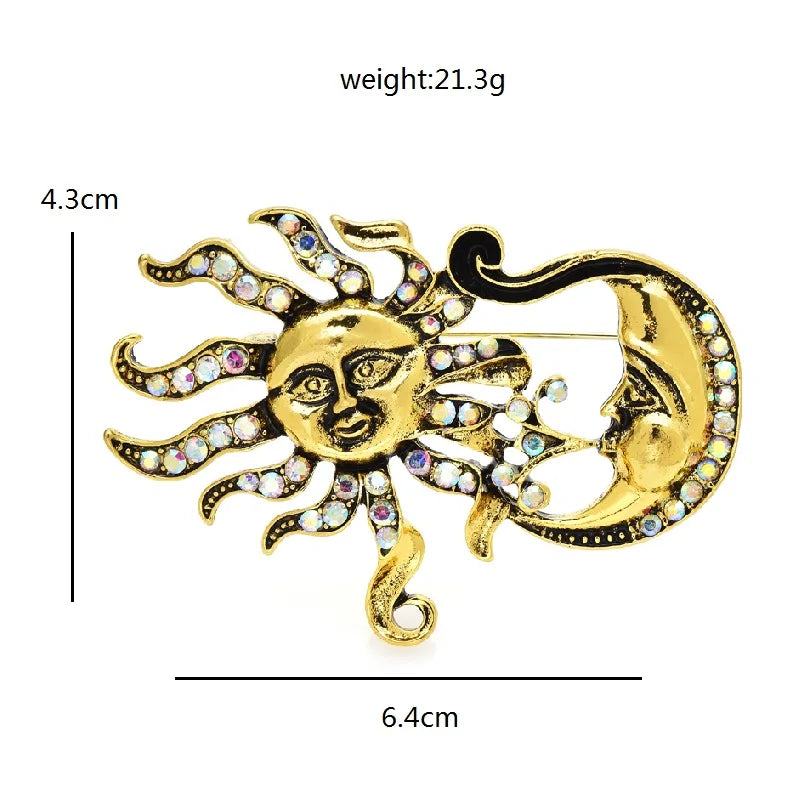 Wuli&baby Vintage Sun And Moon Brooches For Women Lovely Rhinestone Playing Planet Party Casual Brooch Pin Gifts