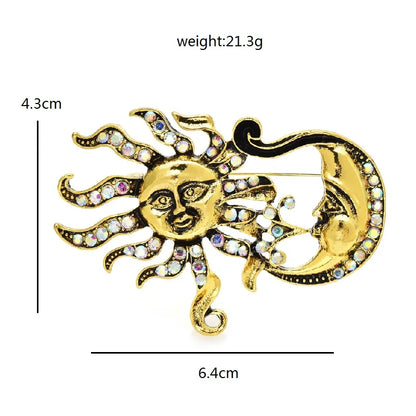 Wuli&baby Vintage Sun And Moon Brooches For Women Lovely Rhinestone Playing Planet Party Casual Brooch Pin Gifts