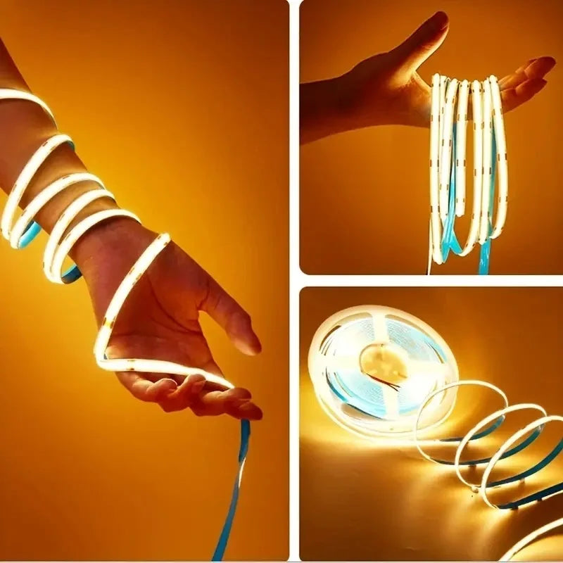 3AA Battery Box COB LED Strip Lights, 5V Flexible COB Strip Light, Flexible Ribbon Diode Tape for Party, Bedroom, Kitchen