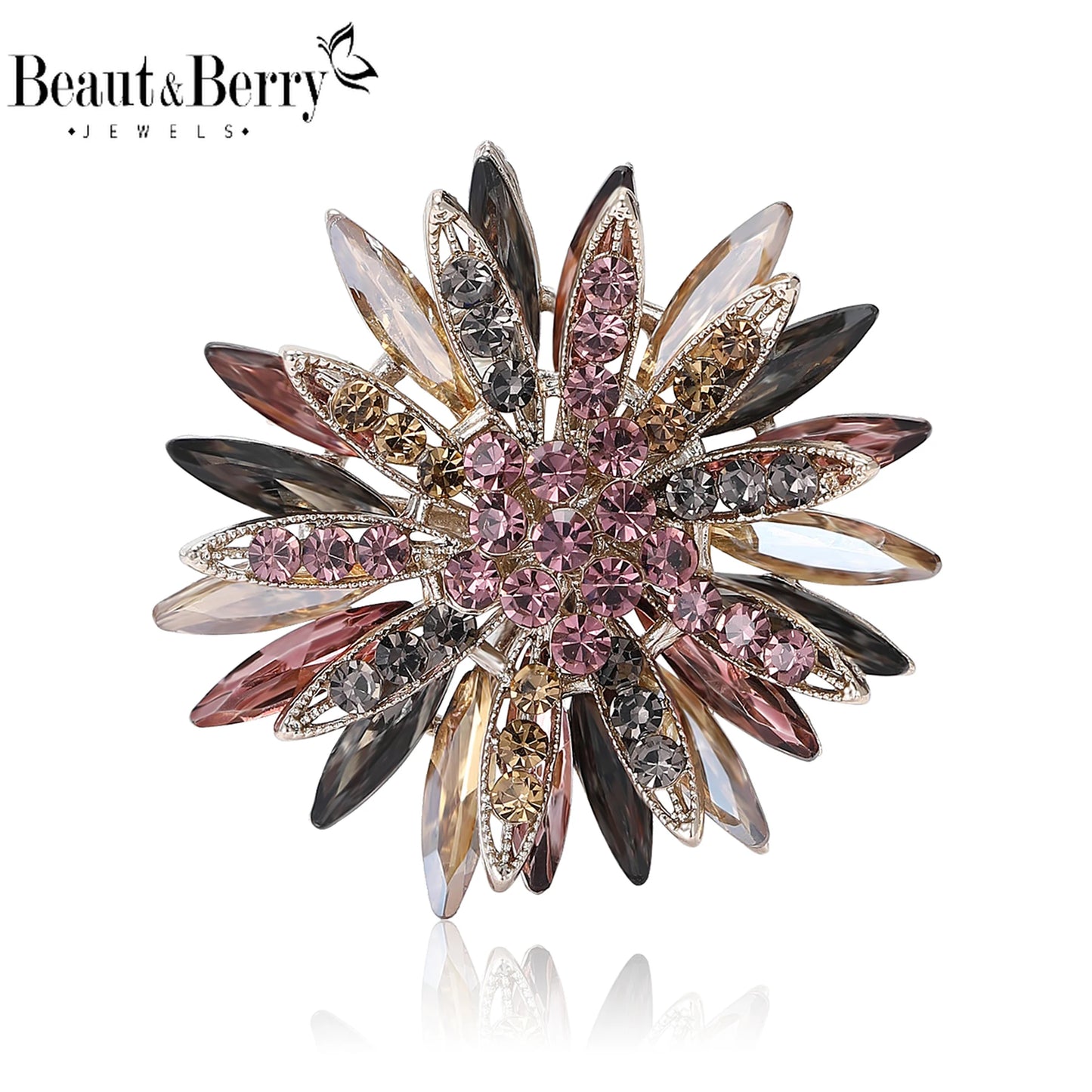 Beaut&Berry Luxury Rhinestone Sunflower Brooches for Women Unisex Plant Pins Friends Party Gifts Banquet Jewellery Accessories