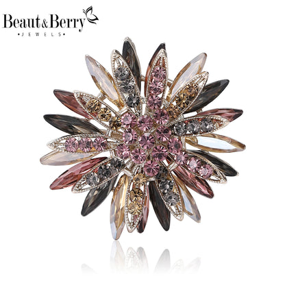 Beaut&Berry Luxury Rhinestone Sunflower Brooches for Women Unisex Plant Pins Friends Party Gifts Banquet Jewellery Accessories