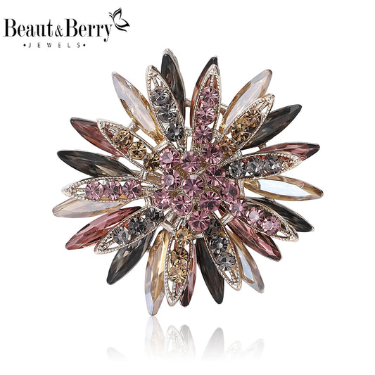 Beaut&Berry Luxury Rhinestone Sunflower Brooches for Women Unisex Plant Pins Friends Party Gifts Banquet Jewellery Accessories
