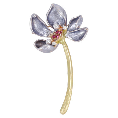 Beaut&Berry Classic Enamel Pearl Lotus Brooches for Women Plant Pins Friends Party Gifts Banquet Jewellery Accessories