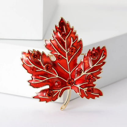 Exquisite Crystal Enamel Maple Leaf Brooch Pin for Women Plant Corsage Badge Wedding Jewelry Gifts