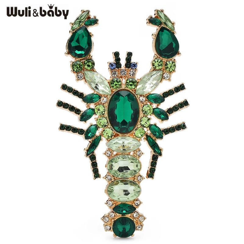 Wuli&baby Big Luxury Shrimp Brooches Metal Rhinestone Water Animal Brooch For Women's Clothes Backpack Pins Gifts