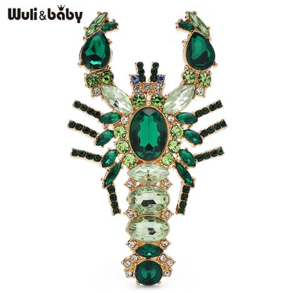 Wuli&baby Big Luxury Shrimp Brooches Metal Rhinestone Water Animal Brooch For Women's Clothes Backpack Pins Gifts