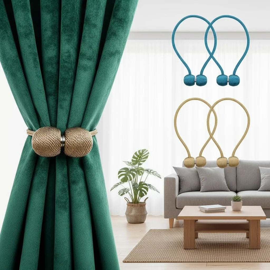 2pcs Magnetic Curtain Tiebacks, Ball Shape Rope Buckle, No Drilling Creative Curtain Straps, Multiple Colors Available