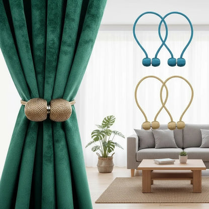 2pcs Magnetic Curtain Tiebacks, Ball Shape Rope Buckle, No Drilling Creative Curtain Straps, Multiple Colors Available