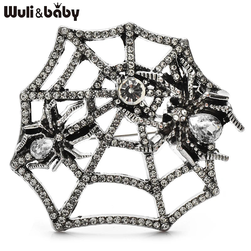 Wuli&baby Vintage Spiders Brooches For Women Unisex Rhinestone Spinning Web Insects Party Casual Brooch Pins Gifts