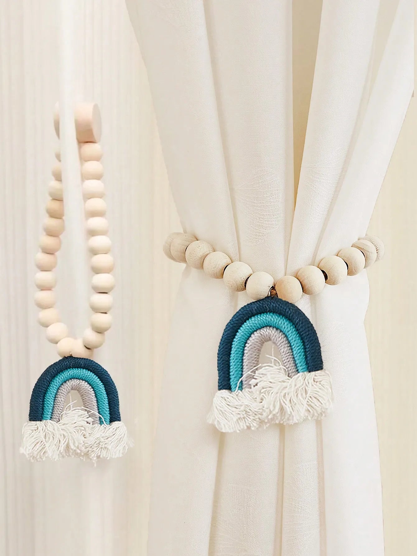 Magnetic Rainbow Curtains Magnetic Clasp Wooden Bead Backing Curtain Decoration Applicable Curtains Bedroom Kitchen Curtains