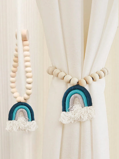Magnetic Rainbow Curtains Magnetic Clasp Wooden Bead Backing Curtain Decoration Applicable Curtains Bedroom Kitchen Curtains