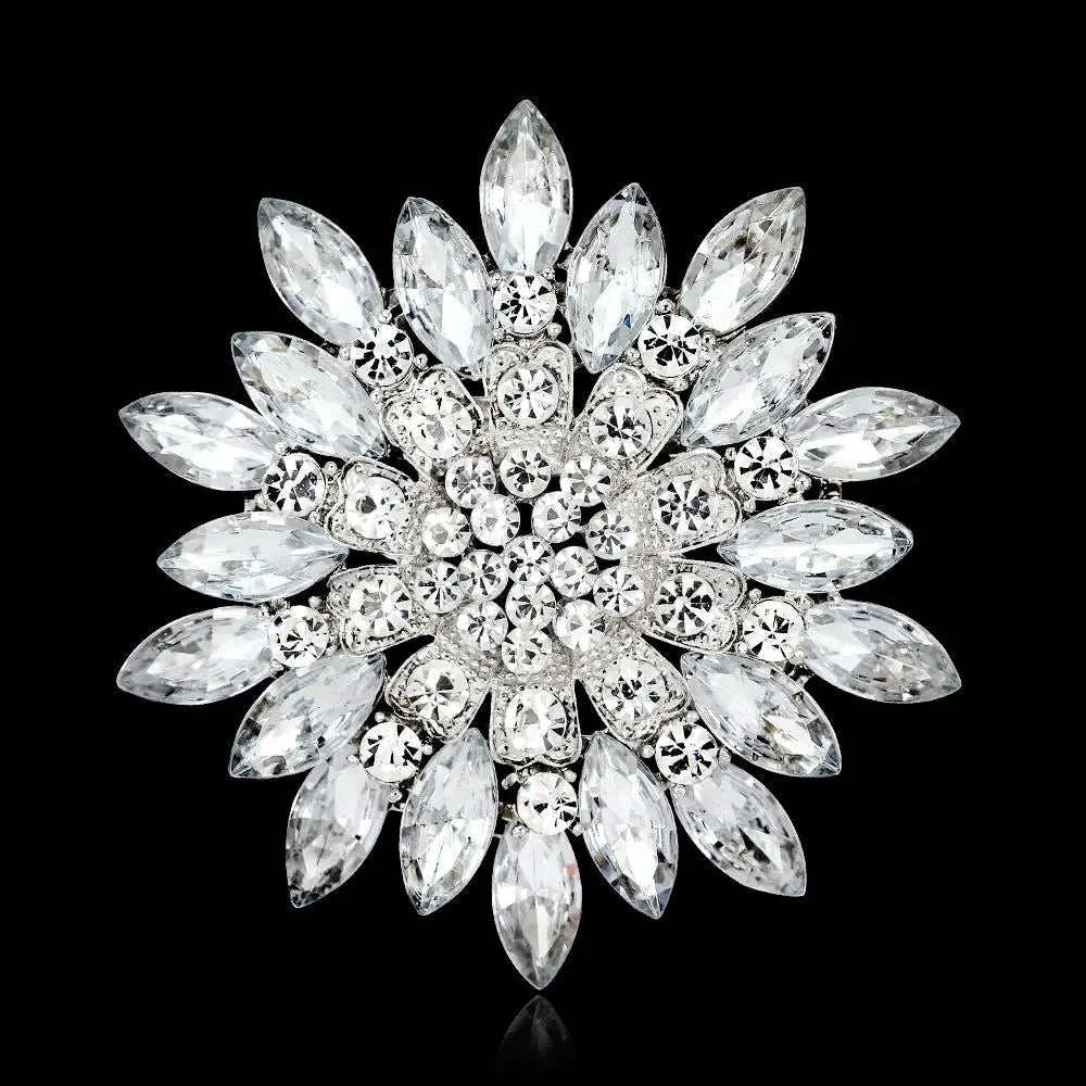New retro men and women's fashion versatile brooches shiny crystal big flowers rhinestone pin accessories jewelry gifts