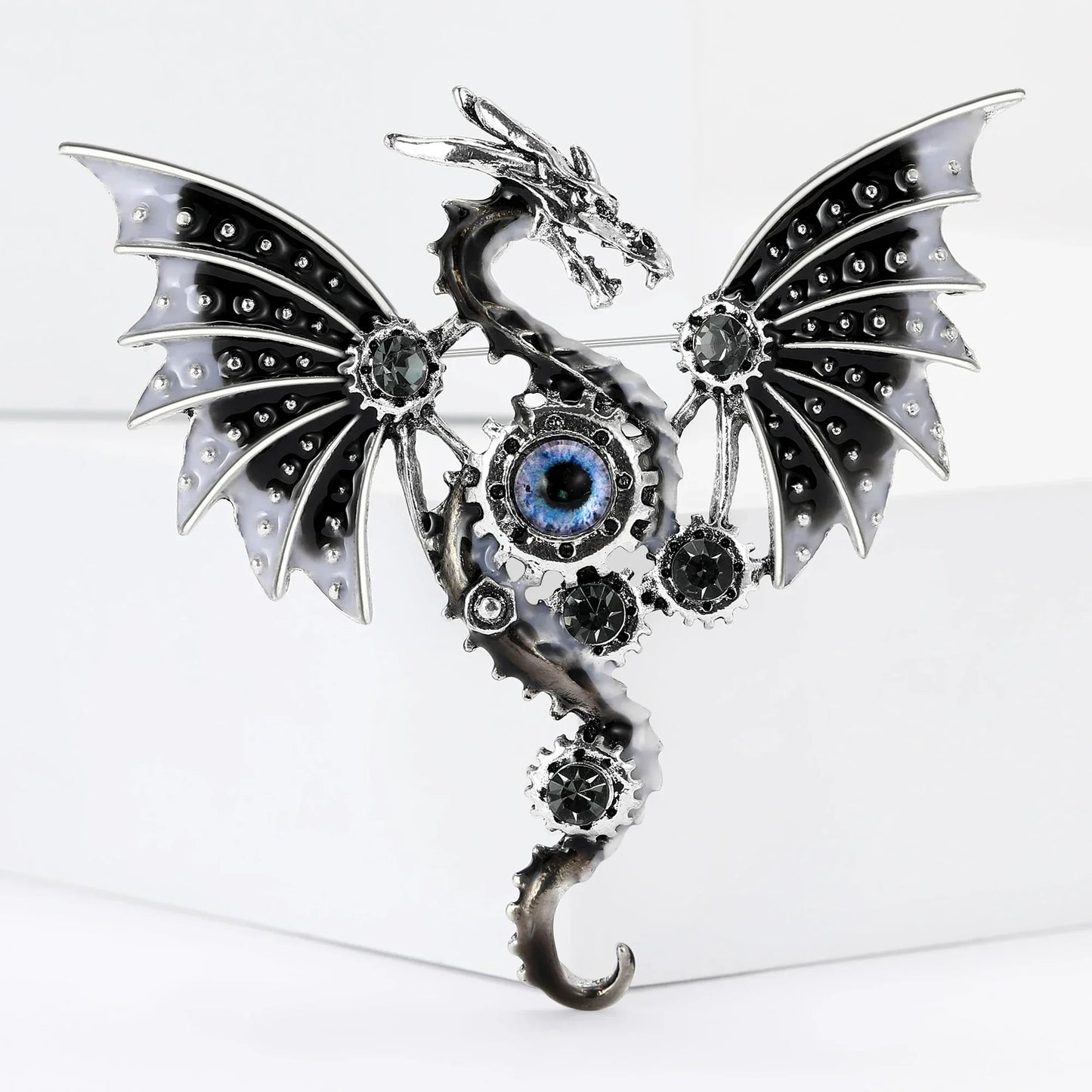 Enamel Mechanical Dragon Pins for Women Unisex Rhinestone Dragons Brooches Event Party Backpack Decoration Clothes Accessories
