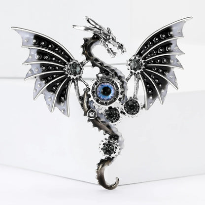 Enamel Mechanical Dragon Pins for Women Unisex Rhinestone Dragons Brooches Event Party Backpack Decoration Clothes Accessories