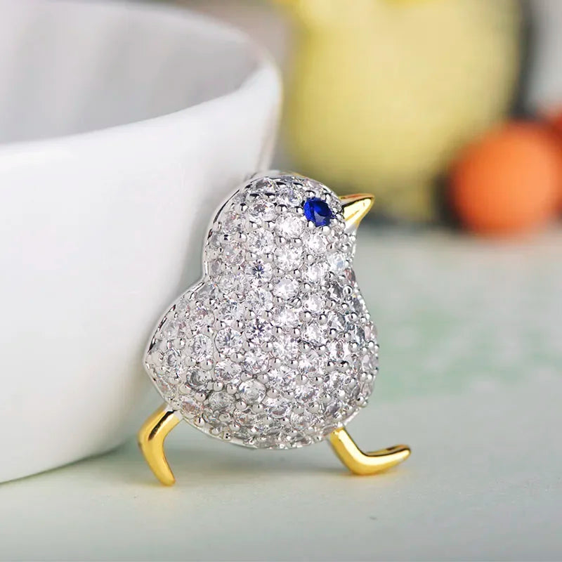 Amazing Price Little Blue Eyes Chick Shape Brooches Copper Zircon Brooch For Women Girls Collar Suit Pin Dress Sca