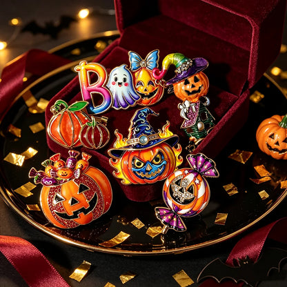 Halloween Sugar Skull Enamel Brooch Gothic Skeleton Pin Pumpkin Ghost Cat Badge for Coat Bag Day of The Dead Jewelry Party Gift