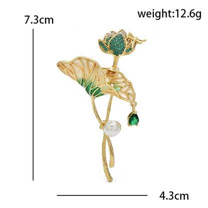 Wuli&baby Elegant Enamel Lotus Flower Brooches For Women Unisex Beautiful Plants Party Office Clothes Brooch Pins Gifts
