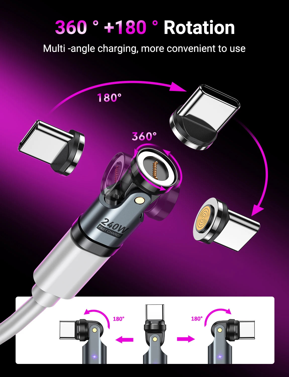 AUFU 9pin Magnetic OTG Adapter Type C Female to Type C IOS Micro Male Converter PD 240W Fast Charging Adapter For iPhone Laptop