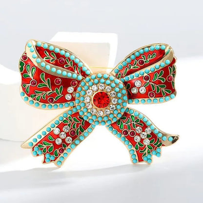 Retro Pearl Bow Big Enamel Bowknot Brooch For Women Fashion Badges Party Jewelry Gift