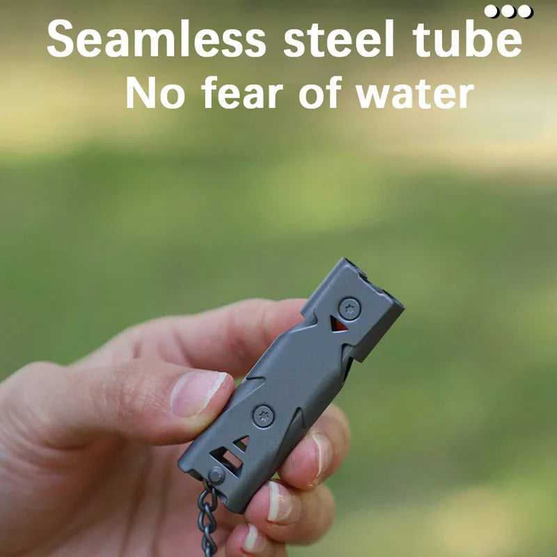 Survival Whistle Double Tube Bursting Sound Whistle Outdoor SOS Whistle Stainless Steel High Frequency Earthquake Rescue Whistle