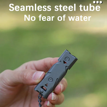 Survival Whistle Double Tube Bursting Sound Whistle Outdoor SOS Whistle Stainless Steel High Frequency Earthquake Rescue Whistle