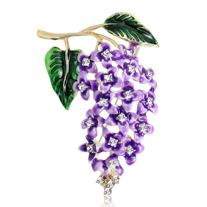 Beaut&Berry Luxury Enamel Wisteria Flower Brooches for Women Unisex Plant Pins Casual Party Jewelry Accessories Gifts Decoration