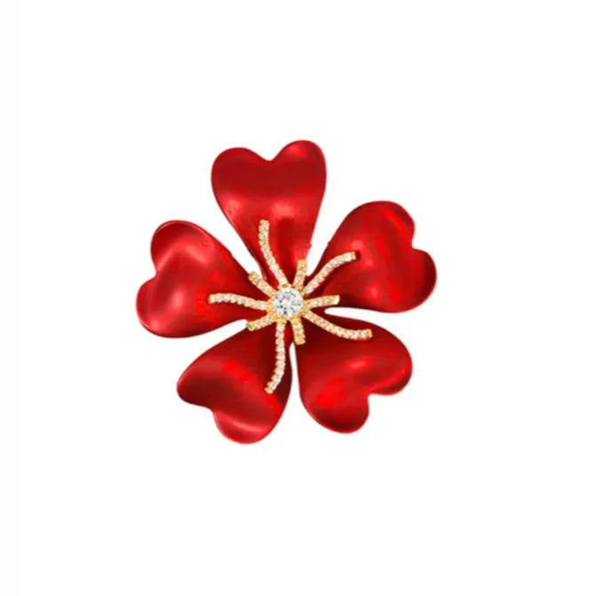 Elegant Rhinestone Flower Brooches for Lady Women Red Petals Pins Plants Party Office Jewelry Gifts