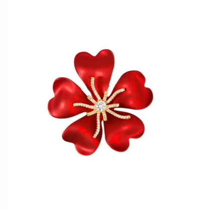 Elegant Rhinestone Flower Brooches for Lady Women Red Petals Pins Plants Party Office Jewelry Gifts