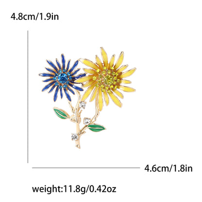 Beaut&Berry MeiMei Shiny Double Head Sunflower Brooches for Women Ukrainian Plant Pin Casual Party Accessories New Gifts Friends