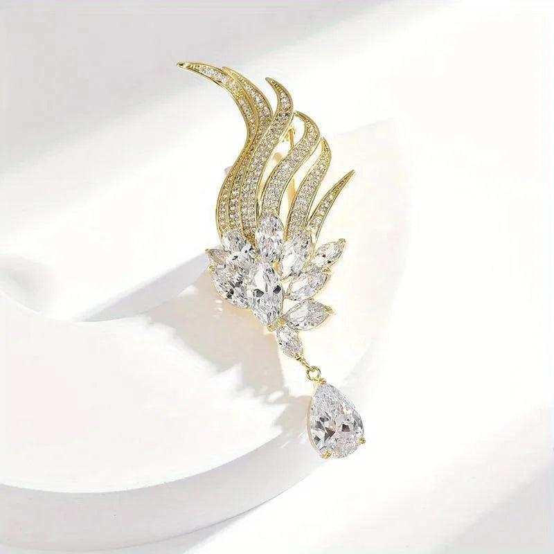 SKEDS Women Men Fashion Exquisite Crystal Feather Pearl Brooch Pin Elegant Classic Lady High-end Badges Accessories Gift