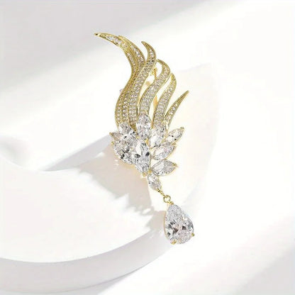 SKEDS Women Men Fashion Exquisite Crystal Feather Pearl Brooch Pin Elegant Classic Lady High-end Badges Accessories Gift