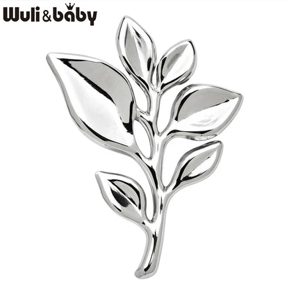 Wuli&baby Stianless Steel Leaves Brooches For Women Men 2-color Flowers Plants Easy-match Party Office Brooch Pin Gifts