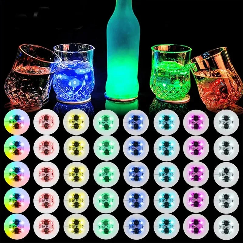 50/1x LED Coaster Sticker Luminous Drinking Glass Cup Pads Lamp Colorful Glowing Wine Bottle Mats Cushion Bars Party Decor Light