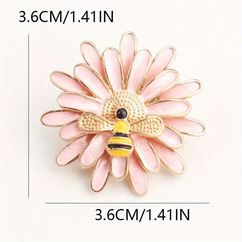 Cute Daisy Bee Enamel Brooch, Gold-Tone Pink Design, Women's Lovely Fashion Accessory for Daily Wear Party Gift