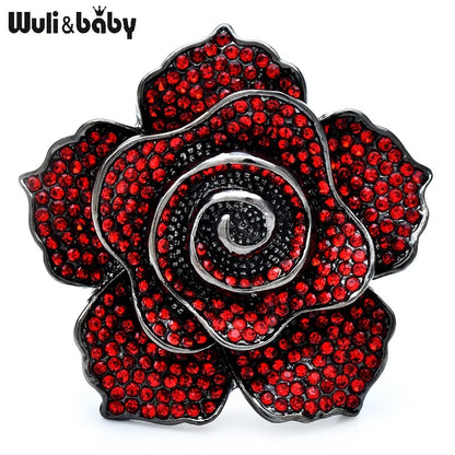 Wuli&baby Luxury Shinning Rose-flower Brooches For Women 4-color Full Rhinestone Charming Flower Plants Office Party Brooch Pins