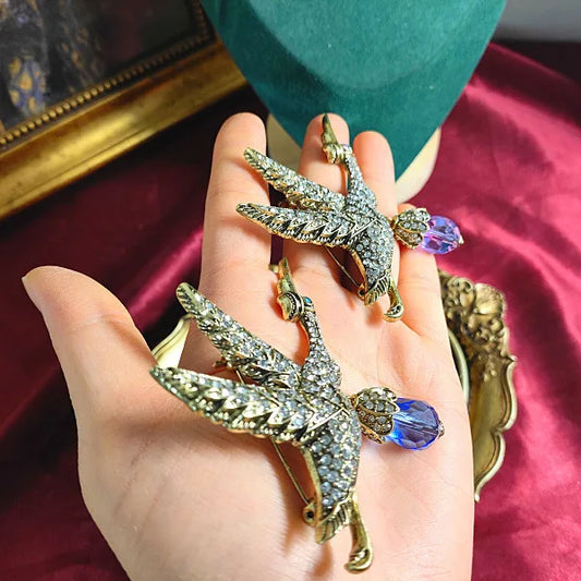 Heavy Industry Big Flying Bird Water Drop Brooch Crane Badge Pin Jewelry