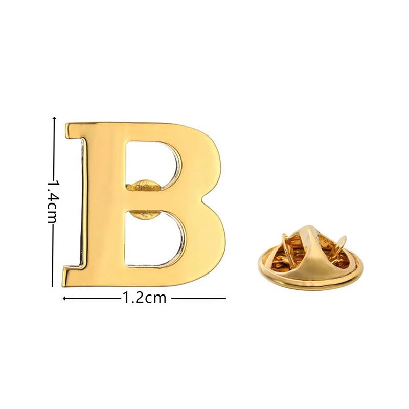 High Quality Classic Style Gold Letter A-Z Metal Brooch Women Men's Lapel Pin Women's Hat Scarf Backpack Badge Jewellery