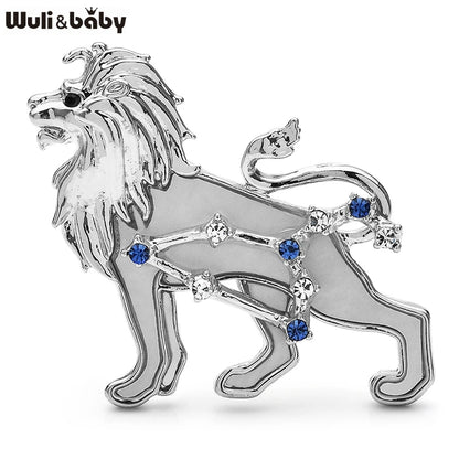 Wuli&baby Zodiac Leo Brooch Pins Alloy Shell Animal Lion Badge  Women Jewelry Brooches Gift