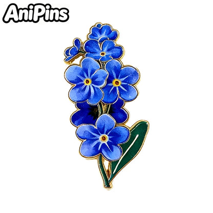 AniPins Cute Flower Pins 7-design Enamel Orchid Lilac Flower Metal Brooch Pin On Backpack Clothes Lapel Badge Friends Gifts