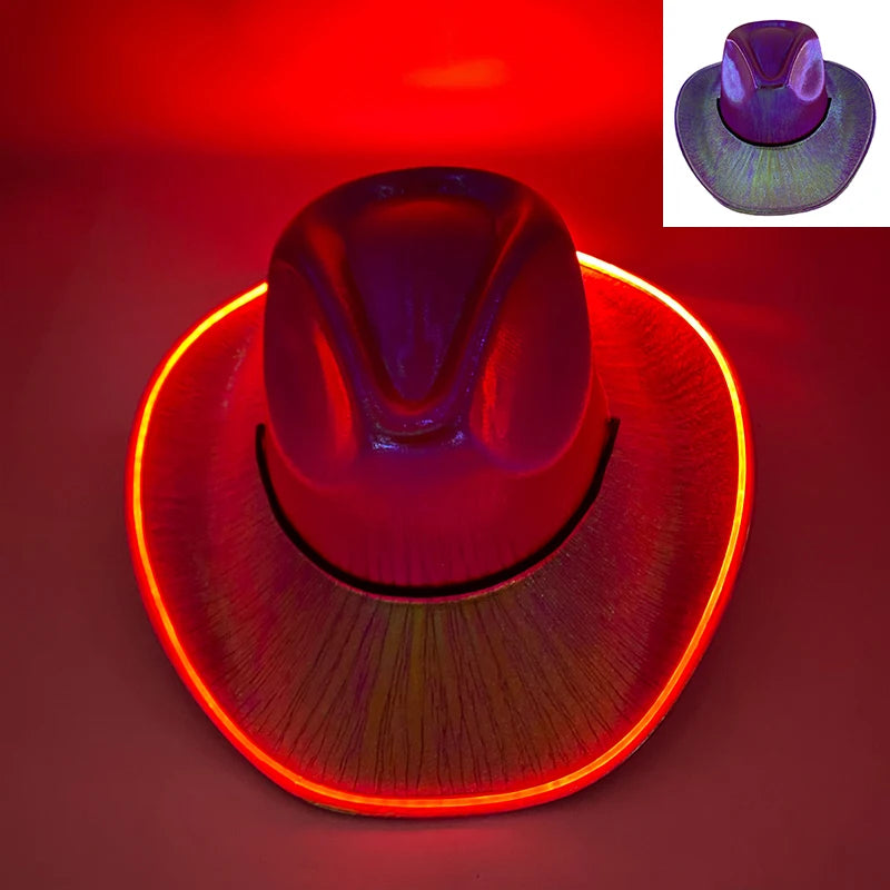 LED Glowing Cowgirl boy Hat Neon Luminous Bride Hat For Holiday Light Up Supplies Fluorescent Party Props Bachelorette Party Hat