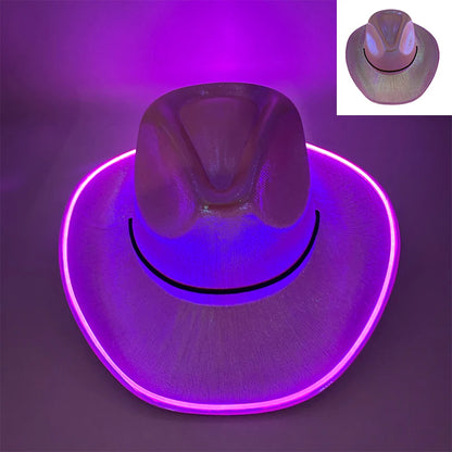 LED Glowing Cowgirl boy Hat Neon Luminous Bride Hat For Holiday Light Up Supplies Fluorescent Party Props Bachelorette Party Hat