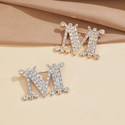 M Letter Suit with Diamond Brooch Fashionable Women's Design Corsage High-end Versatile Clothing Accessories Brooches for Women