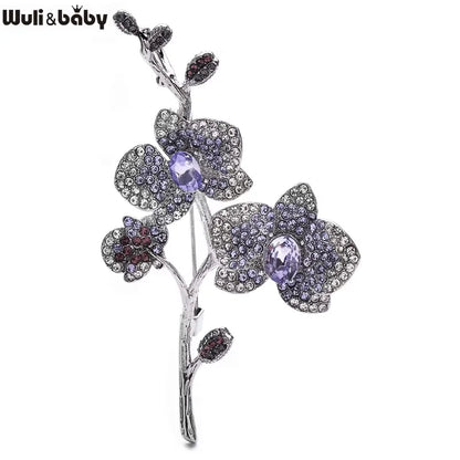 Wuli&baby Beautiful Plum-blossom Flower Brooches For Women Unisex 2-color Rhinestone Orchid Flowers Party Office Brooch Pins