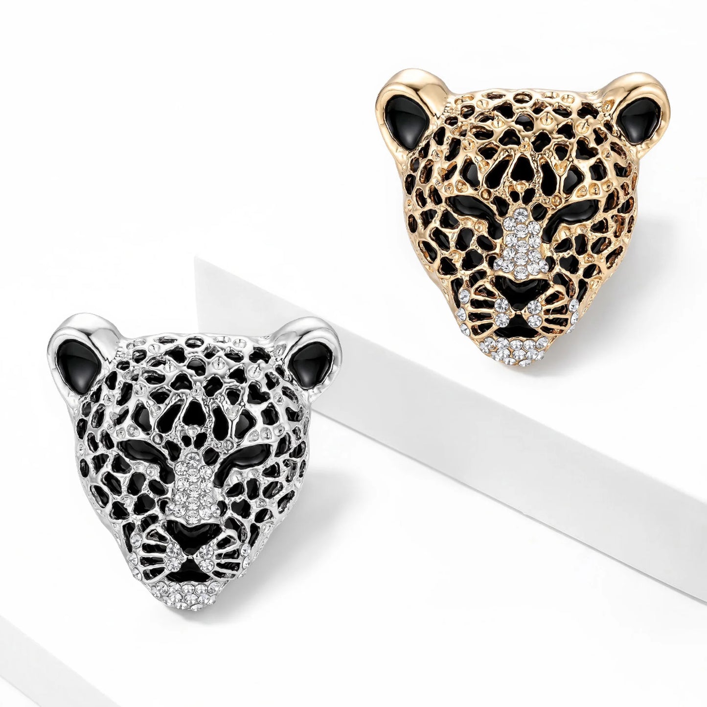 Beaut&Berry Classic Enamel Leopard Head Brooches for Women Unisex Animal Pins Casual Party Jewelry Accessories Gifts Decoration